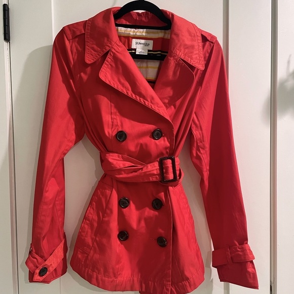 St. John's Bay Jackets & Blazers - ST. JOHN'S BAY Women's Double Breasted Red Orange Trench Coat, Raincoat SIZE: M